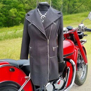 Black Biker Moto Stylish Coat Medium